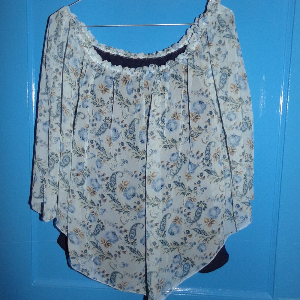 Vintage Zoey Beth Plus Blue Tank Top W/ Sheer Cover Up Attached - Blue Floral